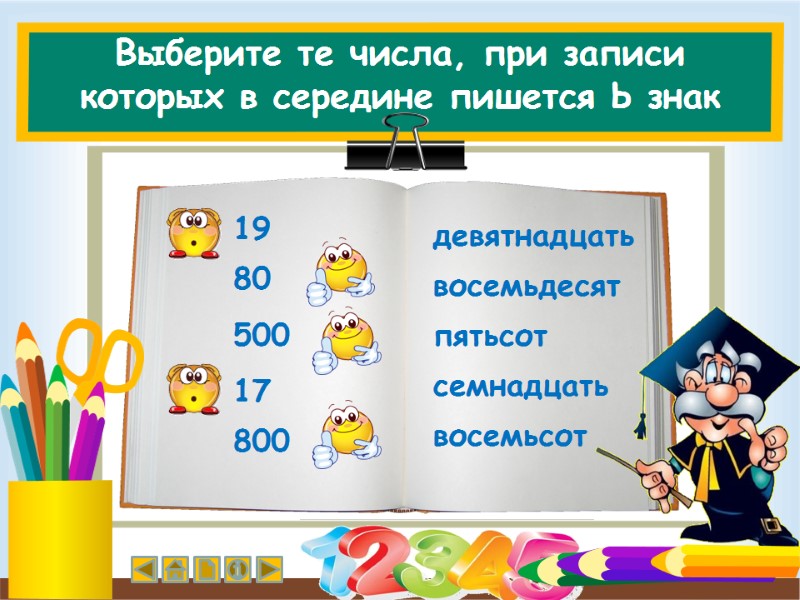 Выберите те числа, при записи которых в середине пишется Ь знак 80 19 500